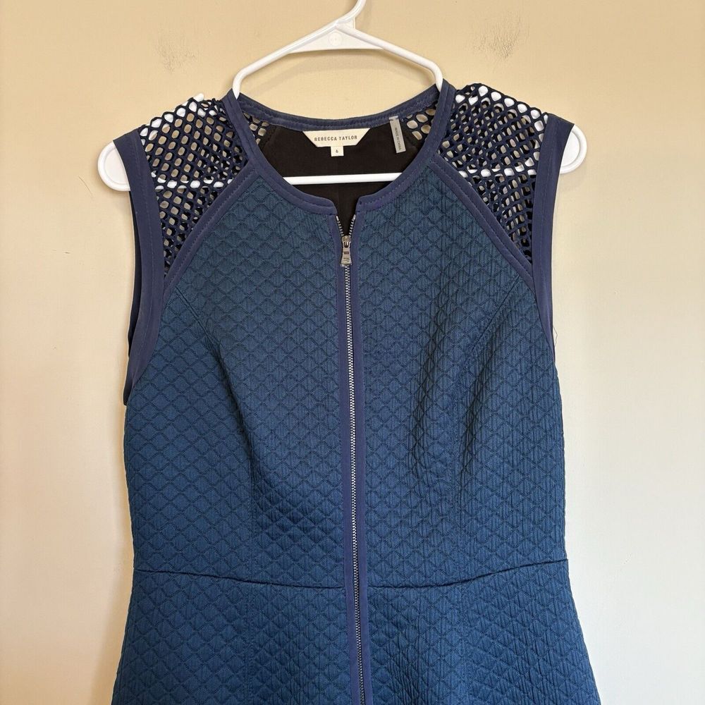 Rebecca Taylor Blue Sleeveless Quilted Zip-Front Fit & Flair Dress Size 6 - Picture 2 of 7